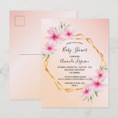 Roos goudkleurige roze florale baby shower uitnodi briefkaart (Voorkant / Achterkant)