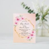 Roos goudkleurige roze florale baby shower uitnodi briefkaart (Staand voorkant)