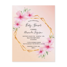Roos goudkleurige roze florale baby shower uitnodi