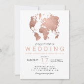 Roos goudkleurige wereldkaart bruiloft kaart (Voorkant)