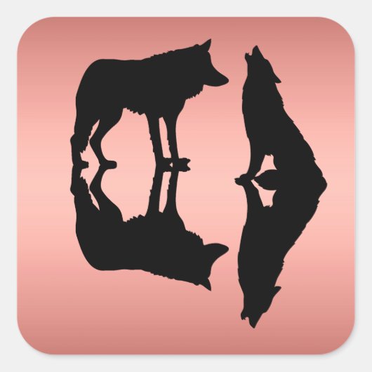 Roos goudkleursilhouetten van wolven op stickers (Voorkant)