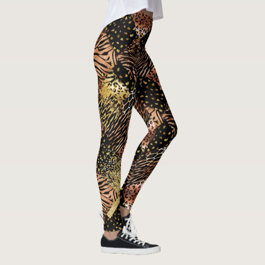 Roos goudkoper, zwart, dierenkorf leggings (Rechts)