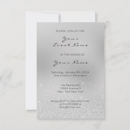 Roos goudkristallen Zilver grijs glitter Kaart (Achterkant)