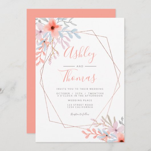 Roos goudlijst waterverf floral kaart (Voorkant / Achterkant)