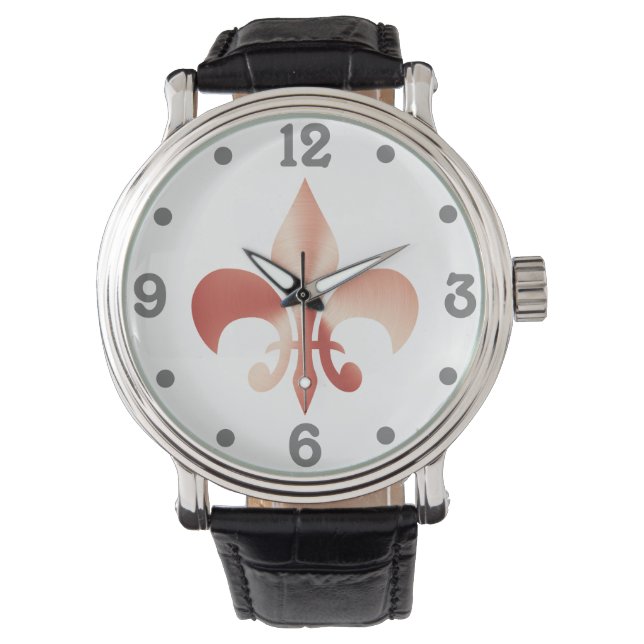 Roos goudlook fleur-de-lis horloge (Voorkant)