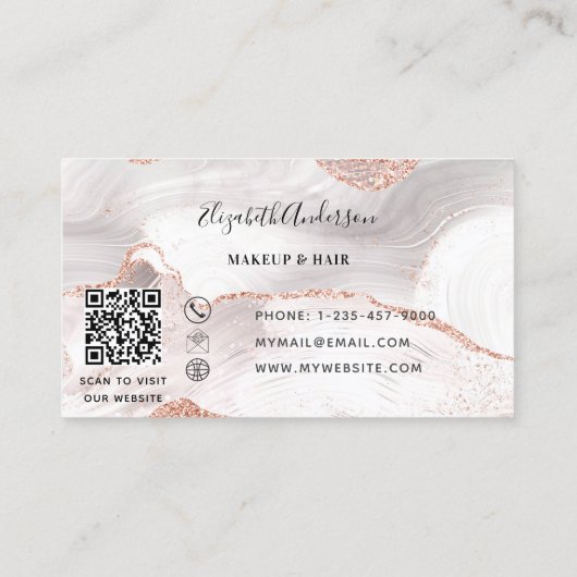 Roos goudmagermarmer QR-code elegant Visitekaartje (Achterkant)