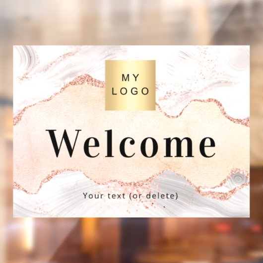 Roos goudmakelaarsmarmer - logo welkom raamsticker (Vel 2)