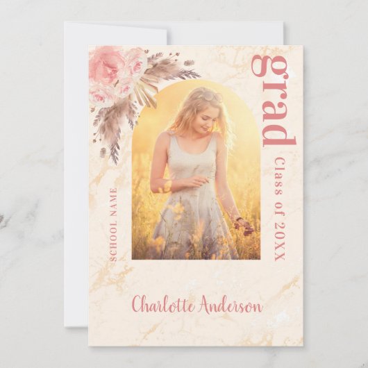 Roos goudmarmer afstuderen aankondiging (Voorkant)