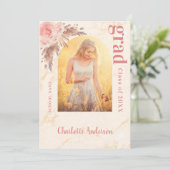 Roos goudmarmer afstuderen aankondiging (Staand voorkant)