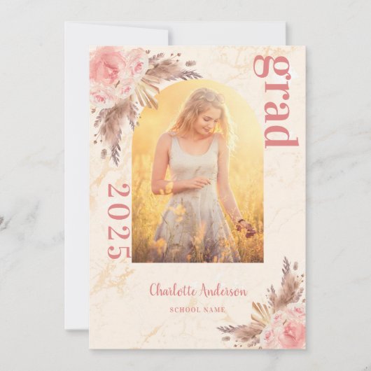 Roos goudmarmer afstuderen aankondiging (Voorkant)