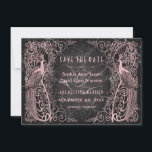 Roos goudmarmer Art Deco Peacocks sparen de datum Save The Date<br><div class="desc">Uniek ontwerp met een combinatie van oude,  op wereldschaal gebezigde,  gouden roos-decopauzes en een gedurfde,  moderne grafische aanpak op een zwarte marmerachtergrond. Het gebruik past hulpmiddel aan om uw info toe te voegen. Ga voor overeenkomende objecten naar mijn Roos Gold Marble Art Deco Peacocks Collectie.</div>
