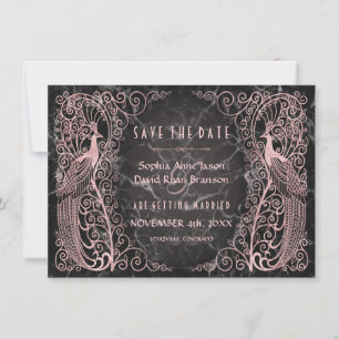 Roos goudmarmer Art Deco Peacocks sparen de datum Save The Date