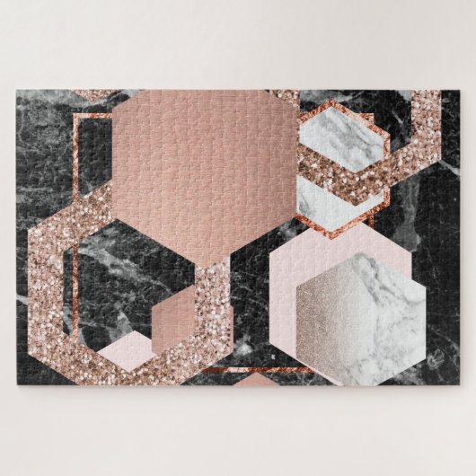 Roos goudmarmer geometrisch legpuzzel (Horizontaal)