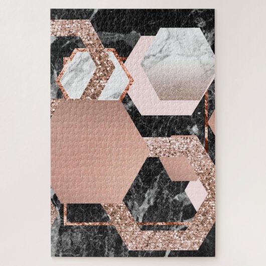 Roos goudmarmer geometrisch legpuzzel (Verticaal)