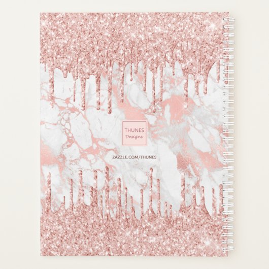 Roos goudmarmer glitter druppelt monogram naam planner (Achterkant)
