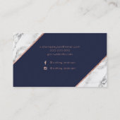 Roos goudmarmer met marmer, navy makeup typografie visitekaartje (Achterkant)