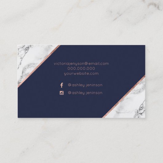 Roos goudmarmer met marmer, navy makeup typografie visitekaartje (Achterkant)
