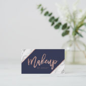 Roos goudmarmer met marmer, navy makeup typografie visitekaartje (Staand voorkant)