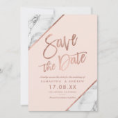 Roos goudmarmer met roze knipperlicht, met als eni save the date (Voorkant)