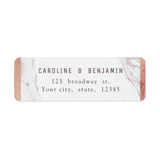 Roos goudmarmer modern huwelijksadres etiket (Voorkant)