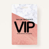 Roos goudmarmer trendy VIP lanyard badge douane (Voorkant)