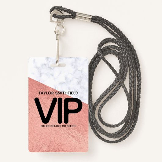 Roos goudmarmer trendy VIP lanyard badge douane (Voorkant met draagriem)