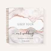 Roos goudmarmer voor het bruiloft van het gastboek notitieboek (Voorkant)