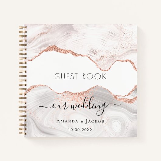 Roos goudmarmer voor het bruiloft van het gastboek notitieboek (Voorkant)