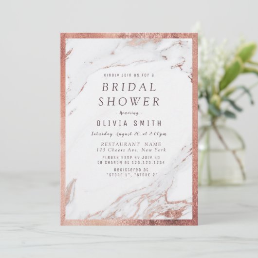 Roos goudmarmer vrijgezellenfeest kaart (Staand voorkant)