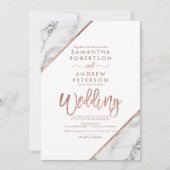 Roos goudmarmer, witte bruiloft kaart (Voorkant)