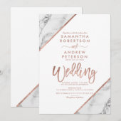 Roos goudmarmer, witte bruiloft kaart (Voorkant / Achterkant)