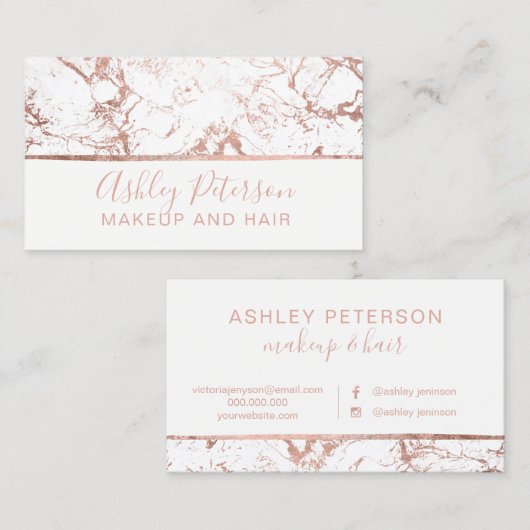 Roos goudmarmer, witte haarmake-up typografie visitekaartje (Voorkant / Achterkant)