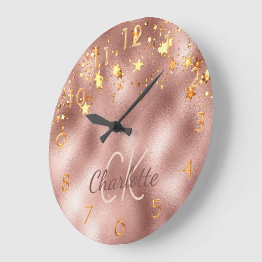 Roos goudmetalen monogram script grote klok (Hoek)