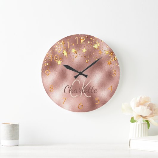 Roos goudmetalen monogram script grote klok (Huis)