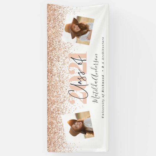 Roos goudmoderne, stijlvolle afstuderen ba met mee spandoek (Verticaal)