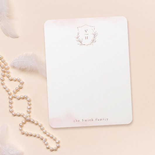 Roos goudmonogram, gepersonaliseerd Papier Notitiekaartje