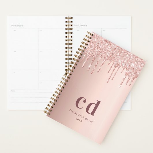 Roos goudmonogram glitter druppelt glamoureus planner (Display)