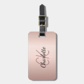 Roos goudmonogram initiaal bagagelabel (Voorkant verticaal)