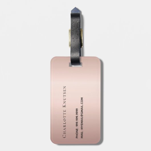 Roos goudmonogram initiaal bagagelabel (Achterkant verticaal)