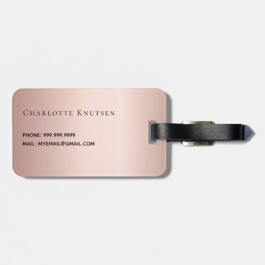 Roos goudmonogram initiaal bagagelabel (Achterkant horizontaal)