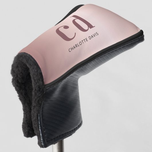Roos goudmonogram initiaal douanenaam luxe golfheadcover (3/4 voorkant)