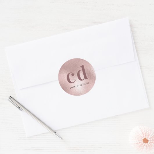 Roos goudmonogram initiaal ronde sticker (Envelop)