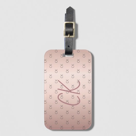 Roos goudmonogram initialen elegant bagagelabel (Voorkant (verticaal))