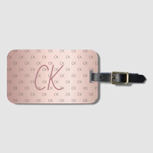 Roos goudmonogram initialen elegant bagagelabel (Voorkant (horizontaal))