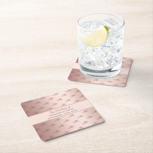 Roos goudmonogram initialen elegante bruiloft kartonnen onderzetters (Insitu)