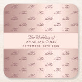 Roos goudmonogram initialen elegante bruiloft kartonnen onderzetters (Voorkant)