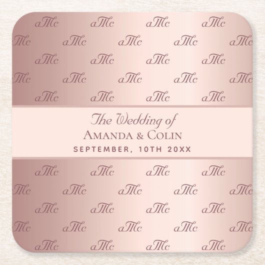 Roos goudmonogram initialen elegante bruiloft kartonnen onderzetters (Voorkant)