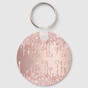 Roos goudmonogram initialen glitter druppelt luxe sleutelhanger