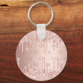 Roos goudmonogram initialen glitter druppelt luxe sleutelhanger (Voorkant)