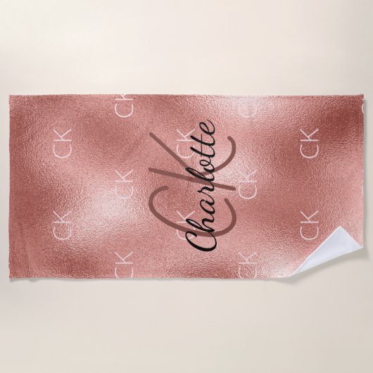 Roos goudmonogram initialen naam minimalistisch strandlaken (Voorkant)